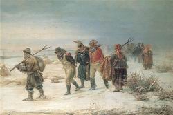 крестьяне конвоируют пленных французов